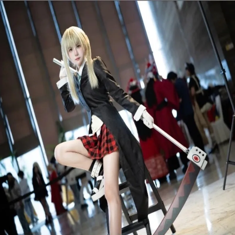 Disfraz de Maka Albarn, disfraz de anime Soul Eater para mujer adulta, falda, guantes, uniforme, traje para fiesta de Halloween, juego de rol, peluca de Maka Cos