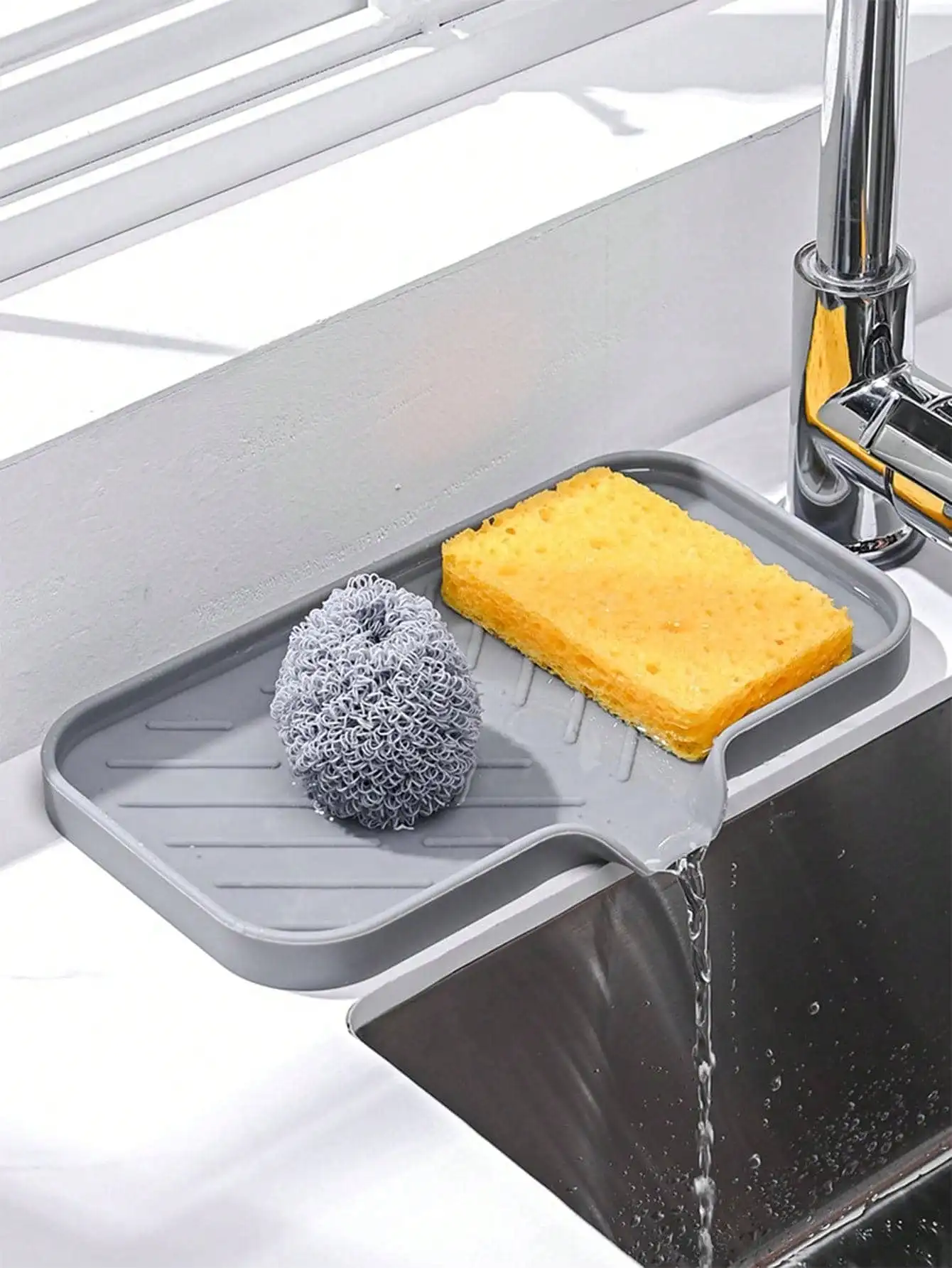 1pc Silicone Drain Rack Kitchen Sink Splash Guard Faucet Handle Drip Filter Tray Sponge Holder Kitchen Suitable Bathrooms