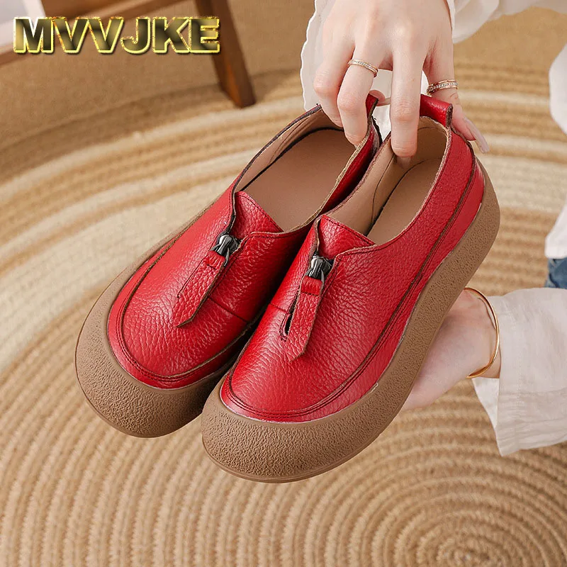 ربيع جديد نمط الانزلاق على طبقة الرأس الجلود الرجعية لينة أسفل كبيرة شقة مريحة أحذية الأم الأحذية النسائية #1