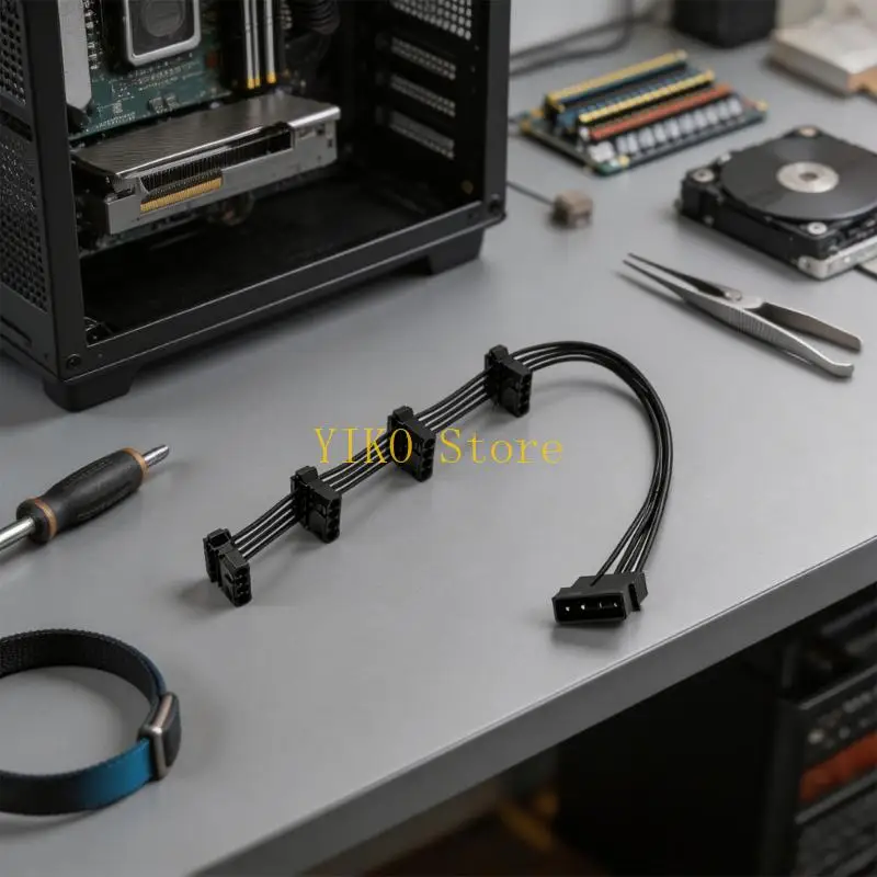 K32C 4Pin IDE Power Cable 1 to 4 D Connectors 40cm Perfect for Expanding Internal Computer Components