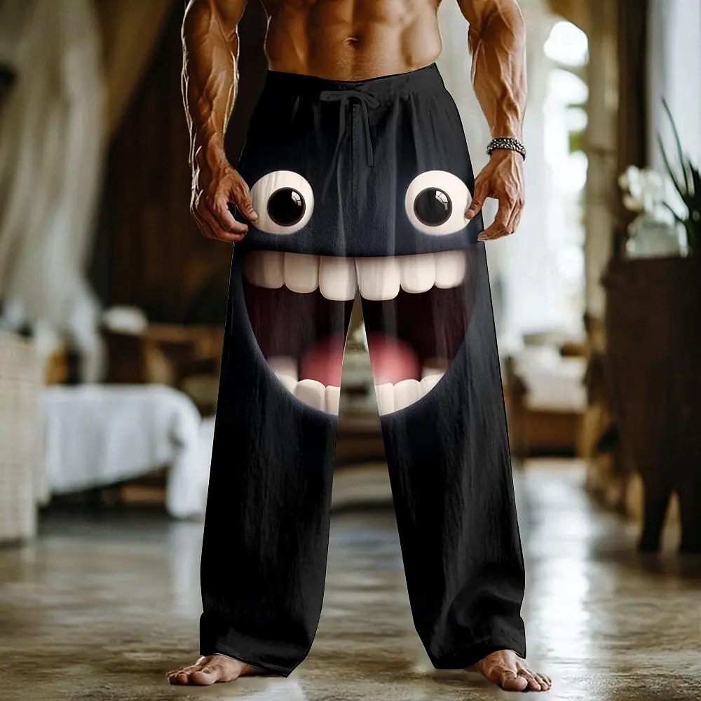Herren 3D Cartoon-Expressions-Hose, Baggy Pants, Freizeithose, mittelhoher Bund, lustiger Stil, elastischer Kordelzug, Herbst/Frühling – Detail 8