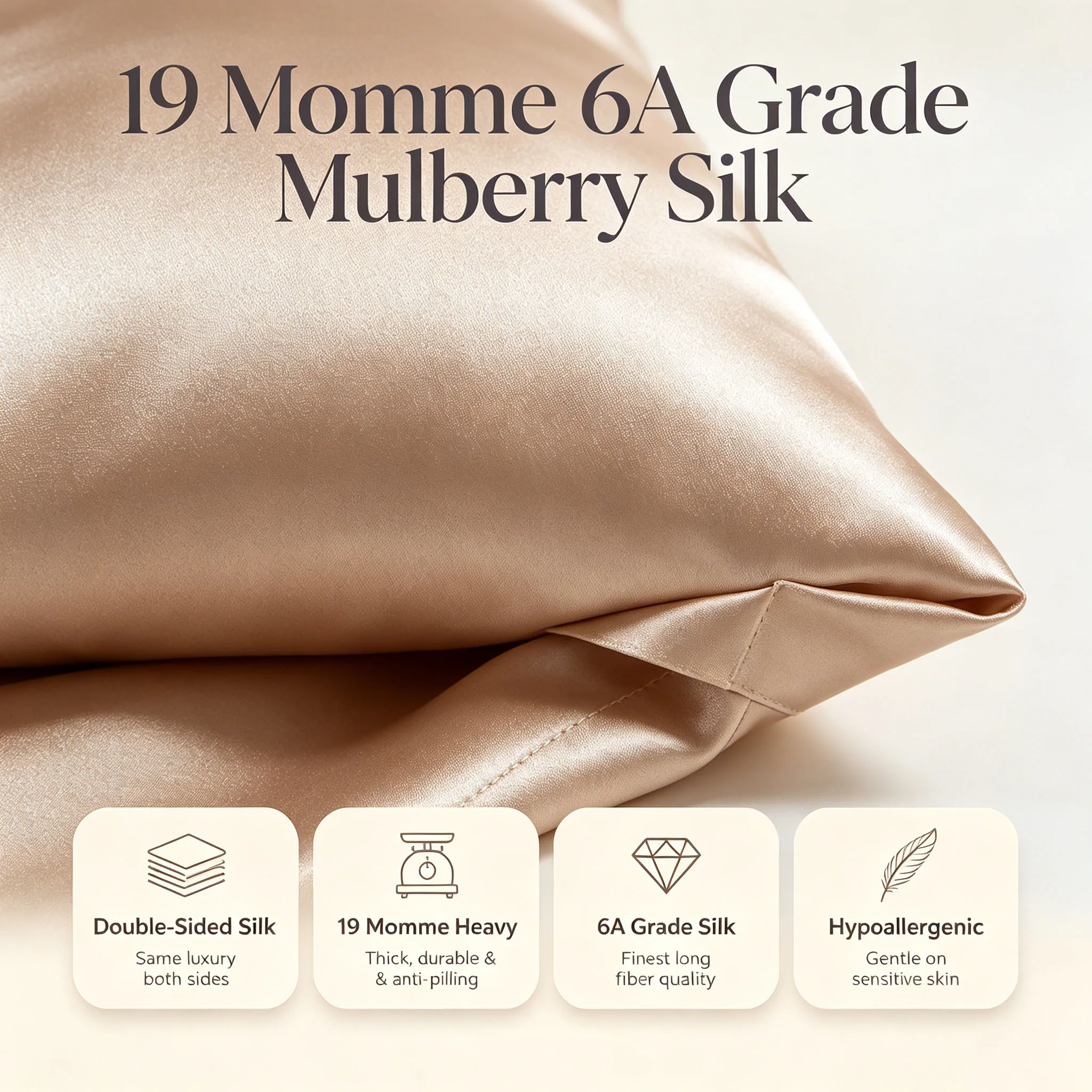 100% Mulberry Silk Pillowcase 19 Momme Double Sided 6A Grade Envelope Closure Silk Pillow Cover Hypoallergenic for Hair and Skin
