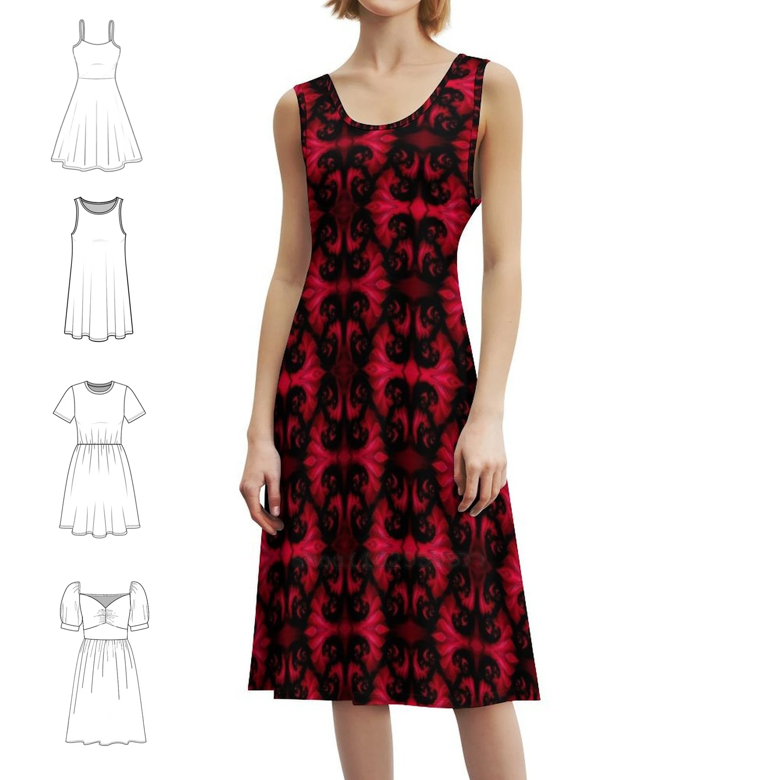 فستان أسود وأحمر كسورية نارية مجردة على شكل قلب فستان أنيق للحفلات الصيفية للنساء كسورية نارية باللونين الأسود والأحمر