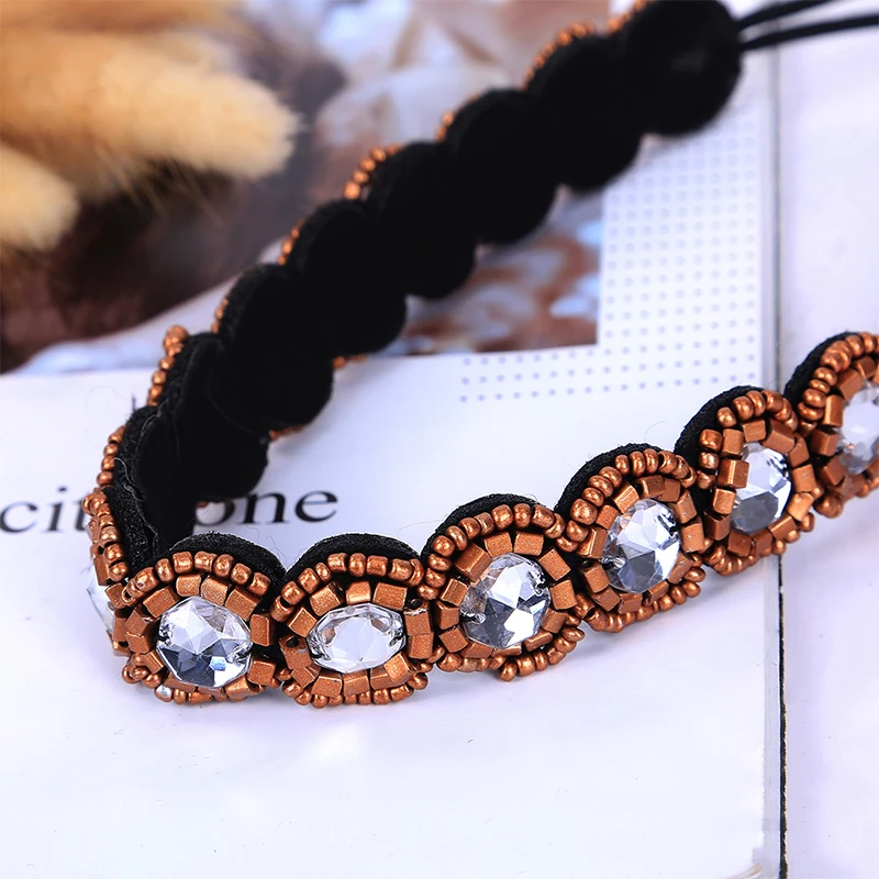 Ethnic Glass Beads Handmade Headband Pearl Rhinestone Customized Beaded Hairband Women Girls Hair Accessories Fashion DIY