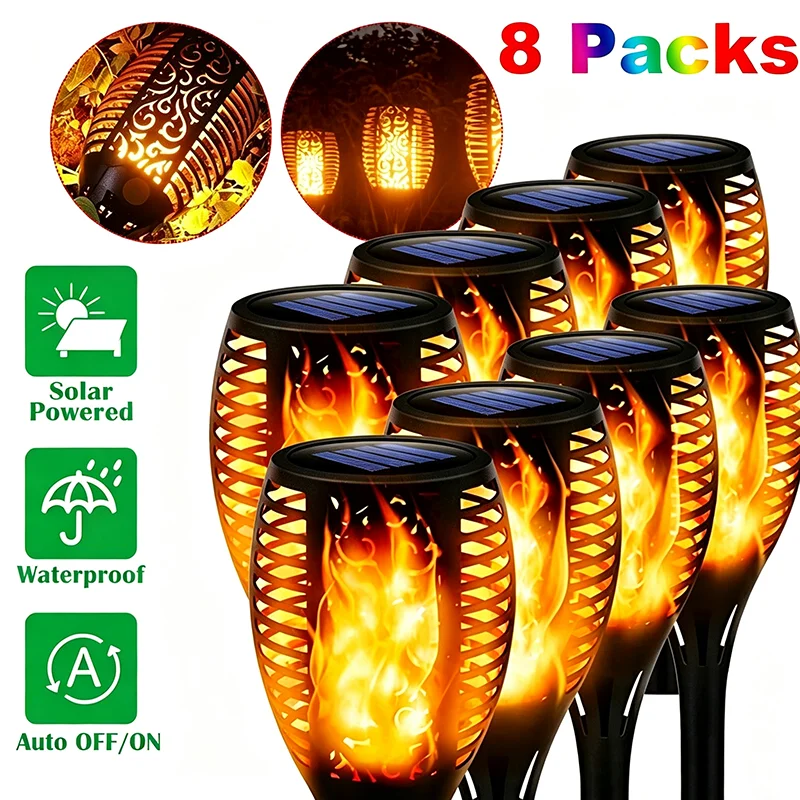 1/2/4/8Pack Solar Flame Torch Lights Flickering Light Waterproof Landscape Flame Lights Garden Decoration Outdoor Lawn Path Yard