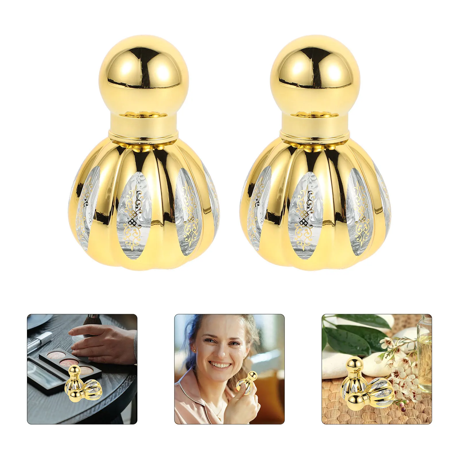 

2Pcs Refillable Glass Perfume Bottles Elegant Gold Design Spiral Seal Roller Ball Portable Travel Containers Glass Perfume Vial