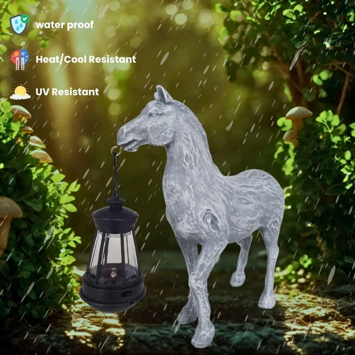 Statua da giardino per cavalli con lanterna solare, statuette di cavalli da giardino per esterni, decorazioni per la casa, patio, cortile, prato, regali per la mamma