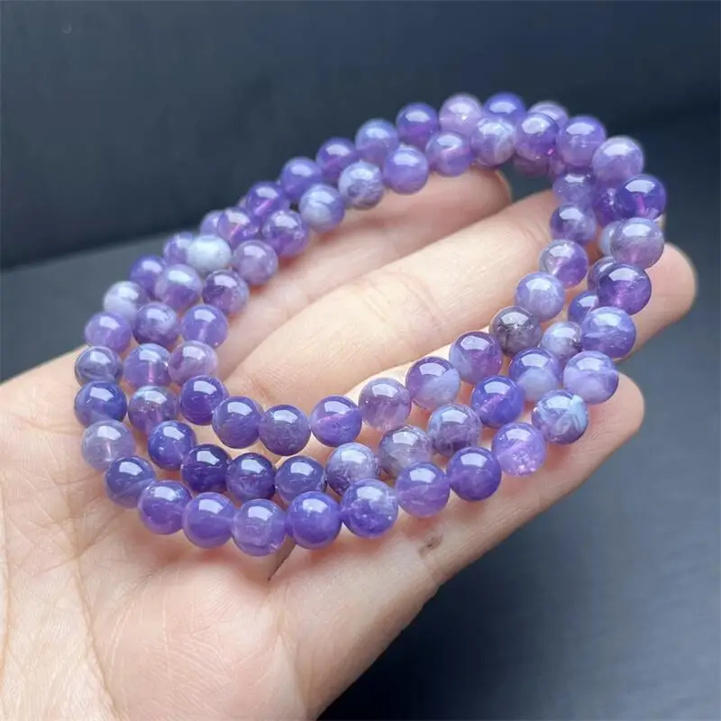 6MM Natural Purple Jade Triple Circle Bracelet Fortune Energy Bangle Mineral Woman Amulet Jewelry Gift 1PC