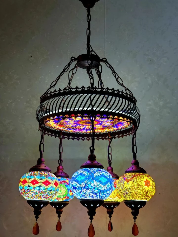 Vintage Turkish Handmade Chandelier Mosaic Turkey Ethnic Customs  Pendant Lamps Living room hotel hall restaurant hanging lights