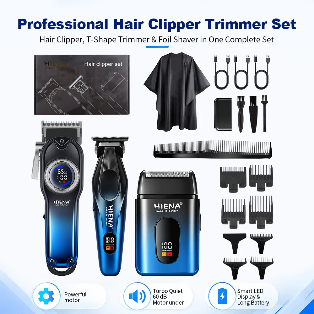 HIENA Electric Hair Clippers Set For Man Gradient Color Oil Head Haircut Machine Professional Led Digital Display Electric Razor