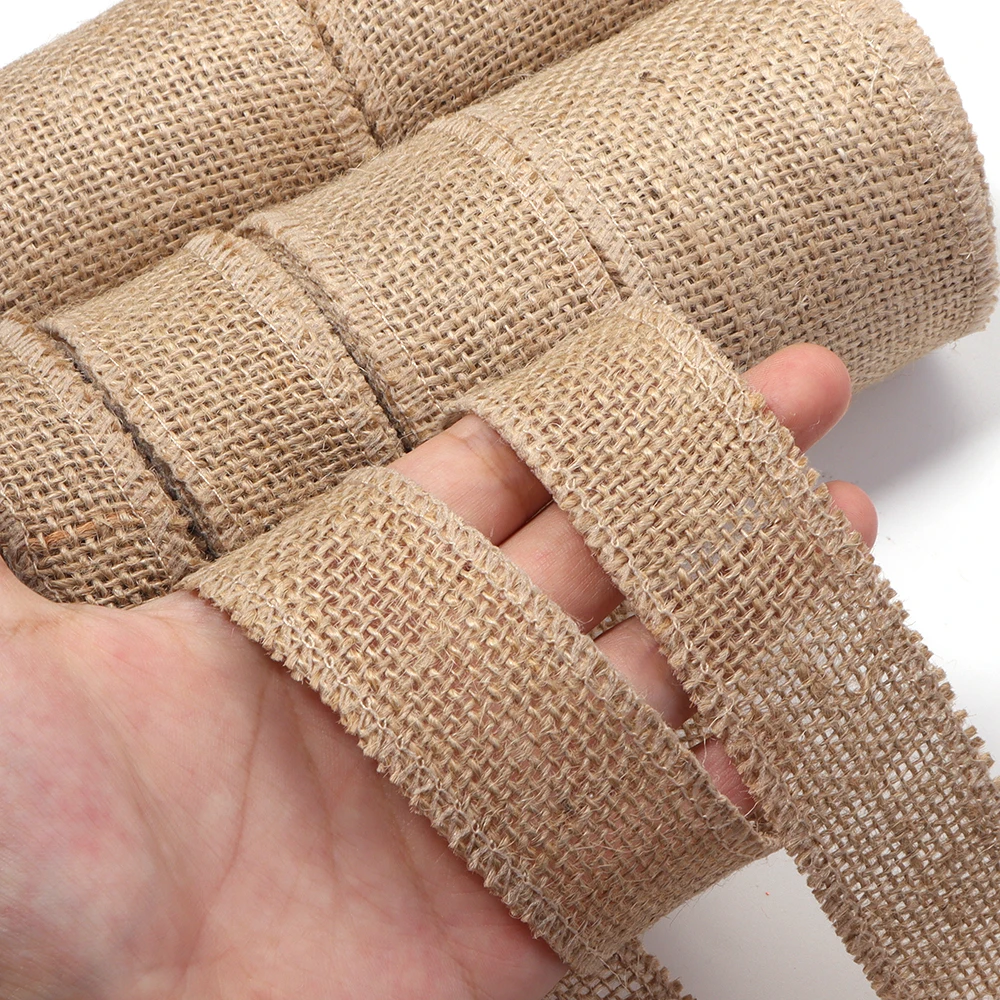 3/5 Yards 25-100mm Natürliches Juteband für Blumensträuße, Geschenkverpackungen, Weihnachten, Rustikale Vintage-Hochzeitsdekoration – Detail 2
