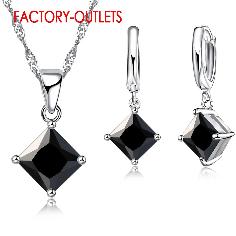 Genuine 925 Sterling Silver Bridal Jewelry Sets Fashion Jewelry Classic Square Cubic Zirconia Women Girls Engagement Anniversary