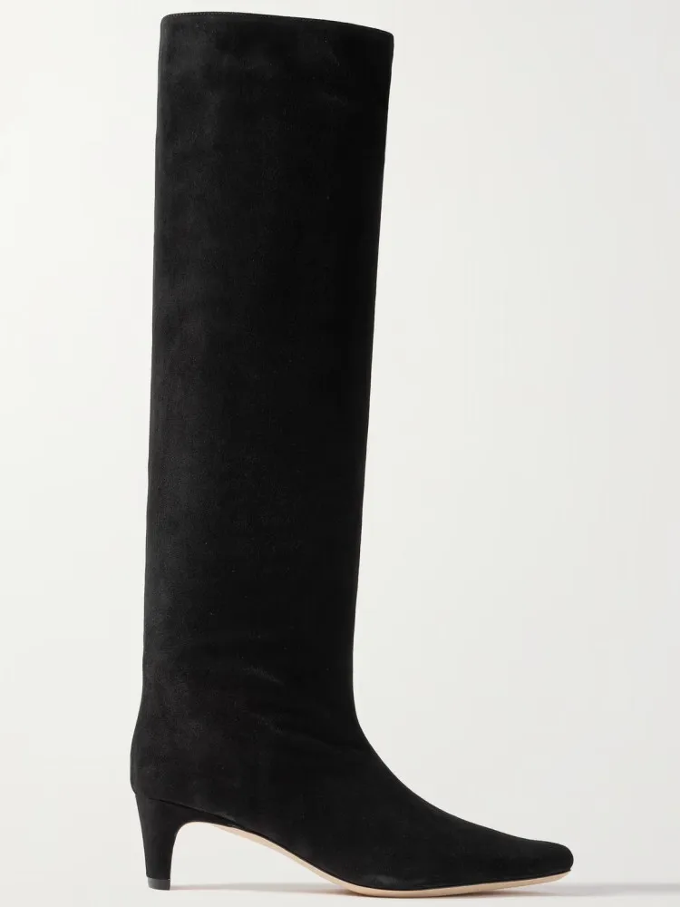 Otoño e Invierno nuevo punta cuadrada, tacón bajo, tacón grueso, botas hasta la rodilla para mujer, botas altas de moda, botas grandes talla 34-43