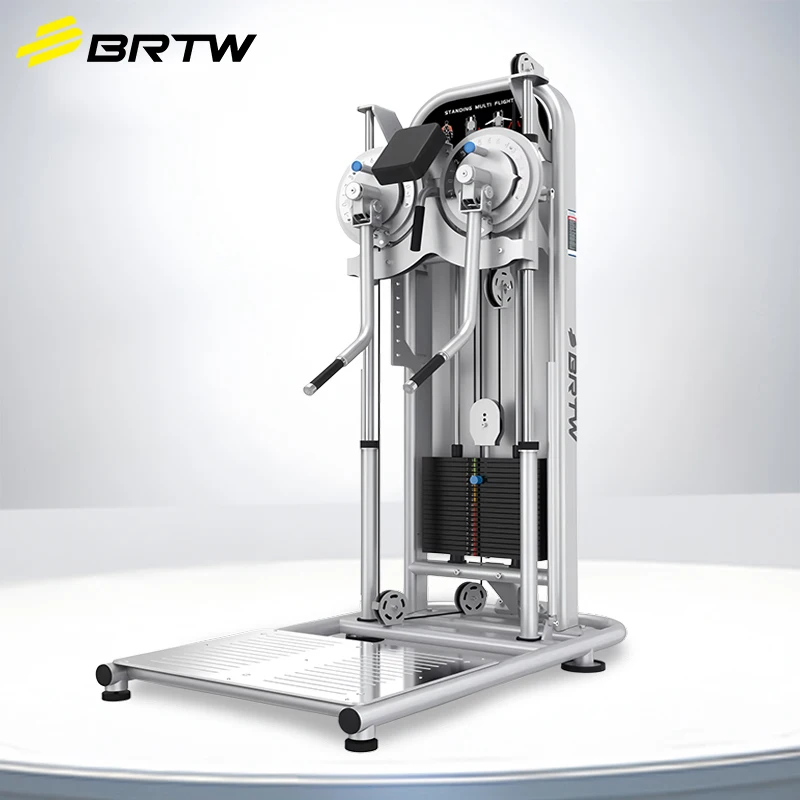 Máquina de selección de carga de pasador de gimnasio, prensa de hombro multifunción y elevación lateral de brazo, lateral de varios vuelos de pie