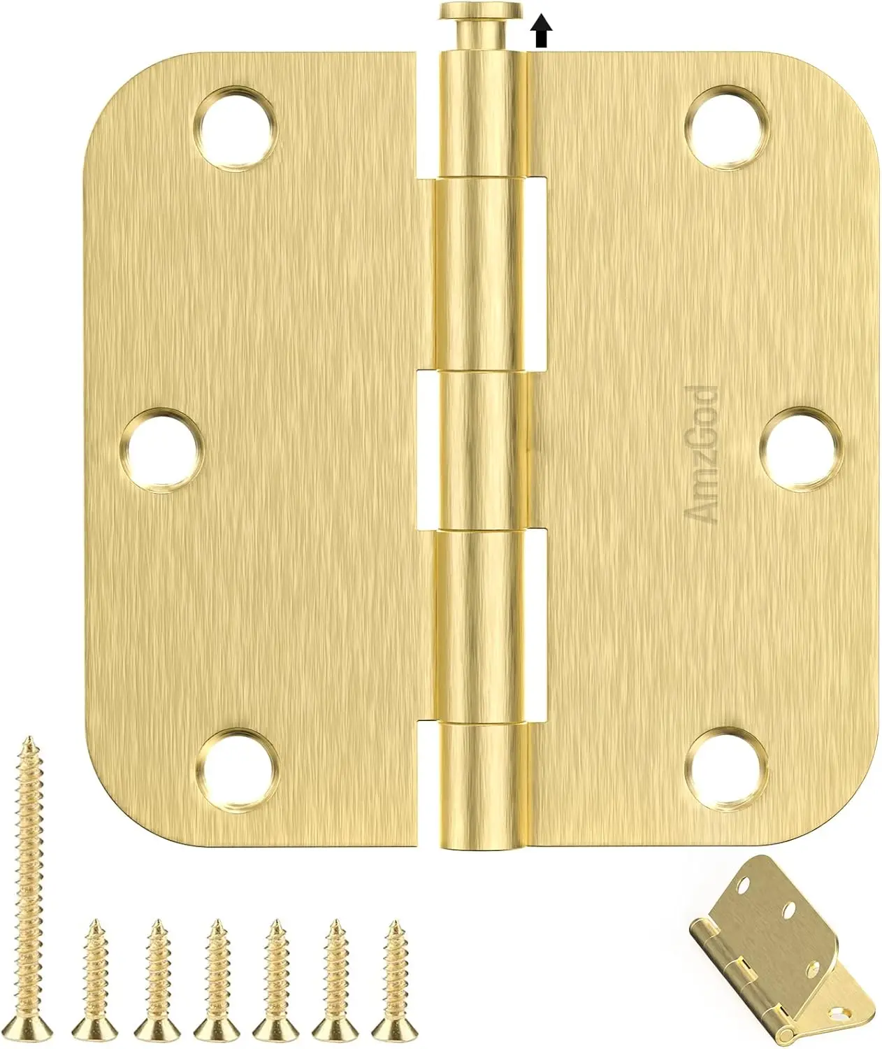 

Satin Brass Door Hinges 12 Pack - 3.5 Inch Rounded Interior Door Hinges with 5/8" Radius for Standard Residential Doors