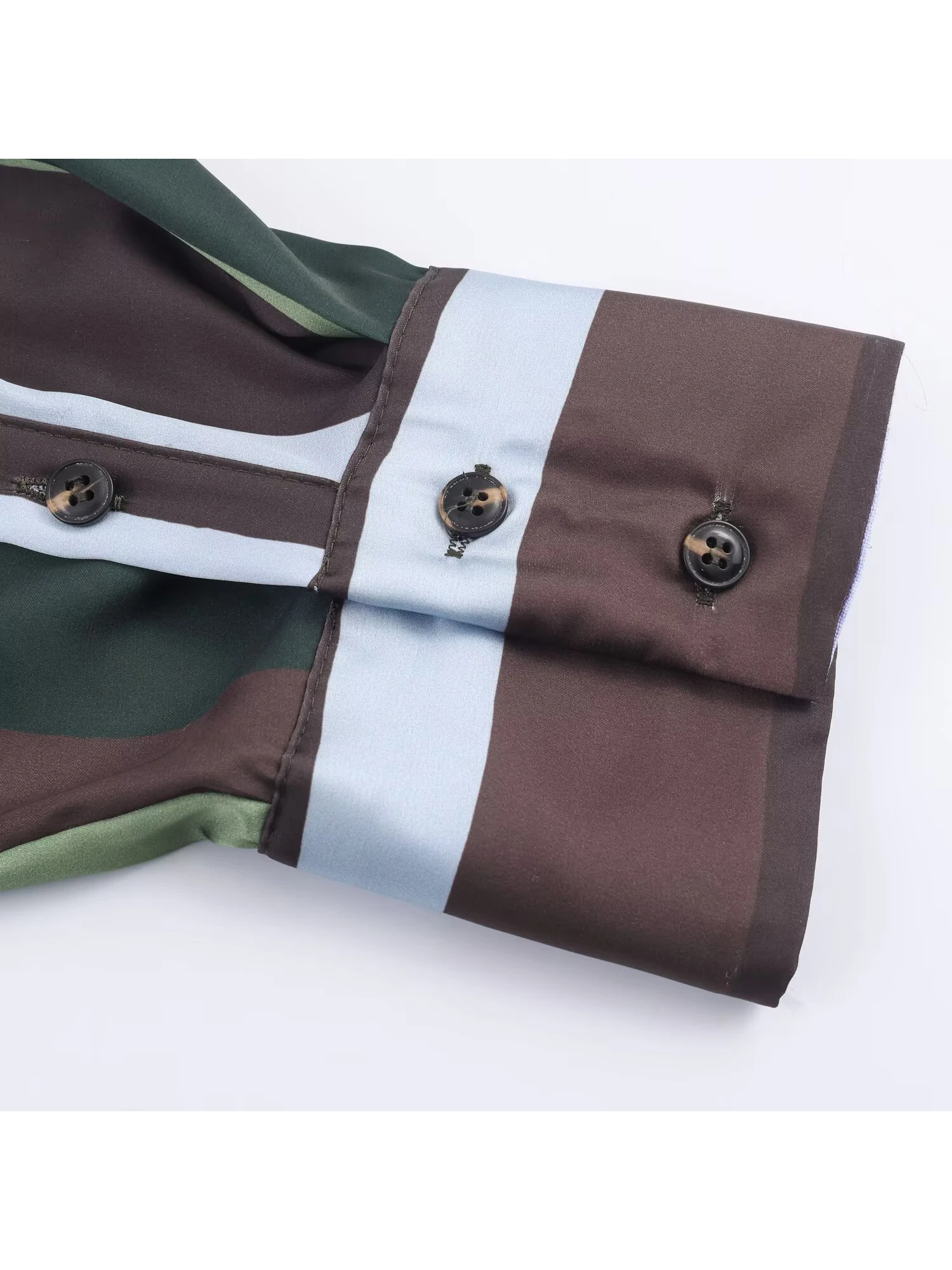 Women Green Striped Polo-Neck Shirts Blouses Y2k Vintage 2000s Elegant Aesthetic Long Sleeve Oversize Shirt Spring Autumn 2025