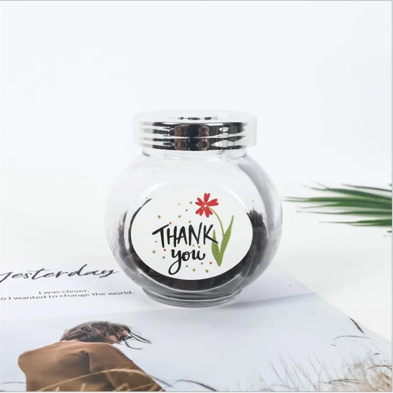 60pcs/pack cute round white sealing stickers Thank you sticker flower pattern Thank you sunflower rose