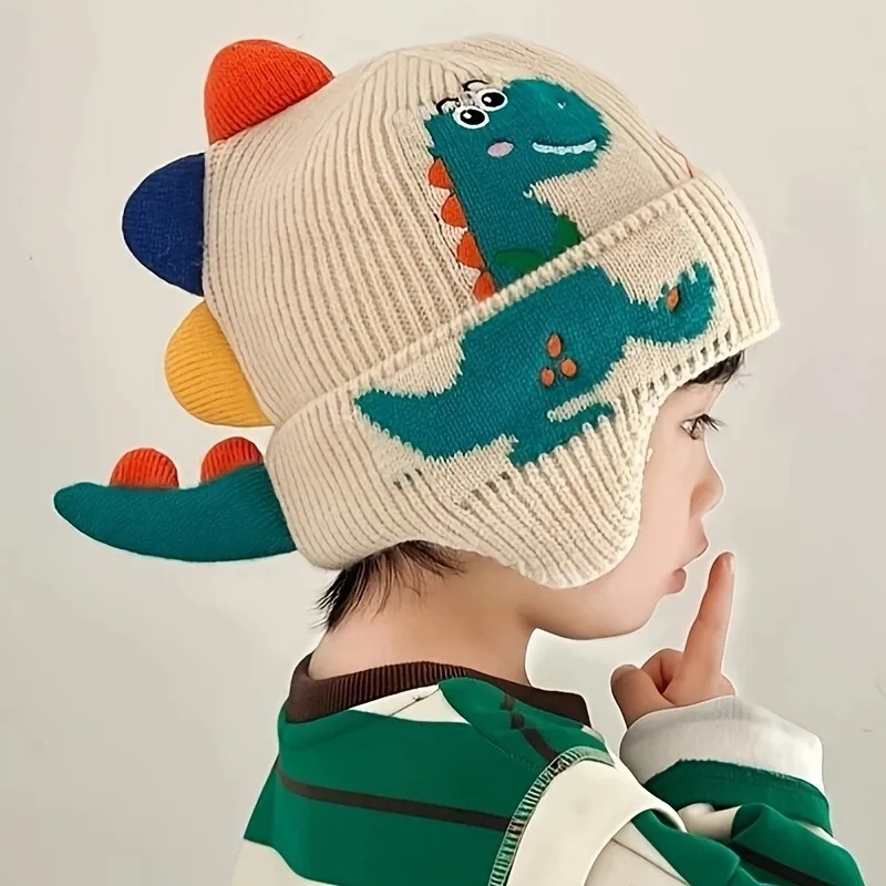 

Dinosaur Earflap Beanie for Kids Winter Knit Hat Soft Warm Boys Girls Christmas Halloween Party Hat Easy Care Stretchy