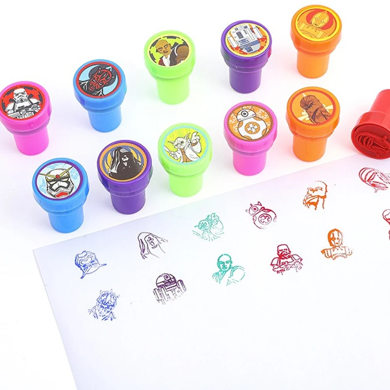 

12 Pcs Movie Star Wars Cartoon Characters Seal Peripheral Handbook Ink Stamp Interesting Anime Action Party Supplies