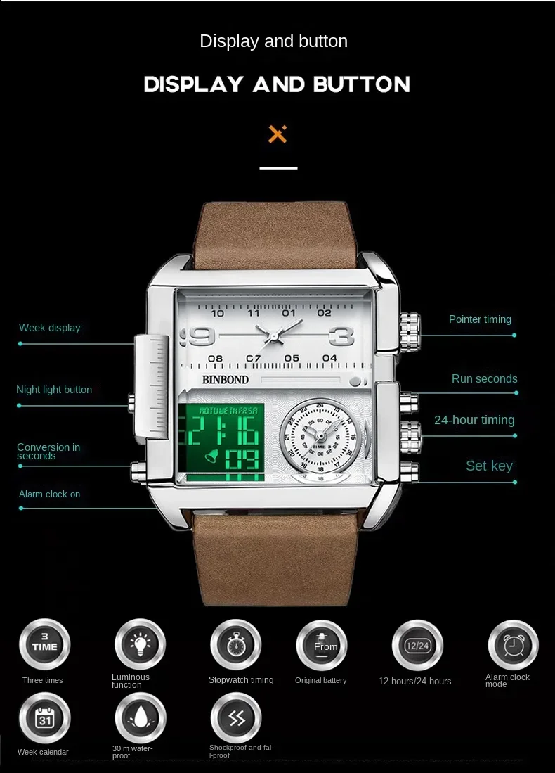 Watch Oversized Dial Multi-Function Sports Quartz Watch Men's Table Men's Watch Fashionh