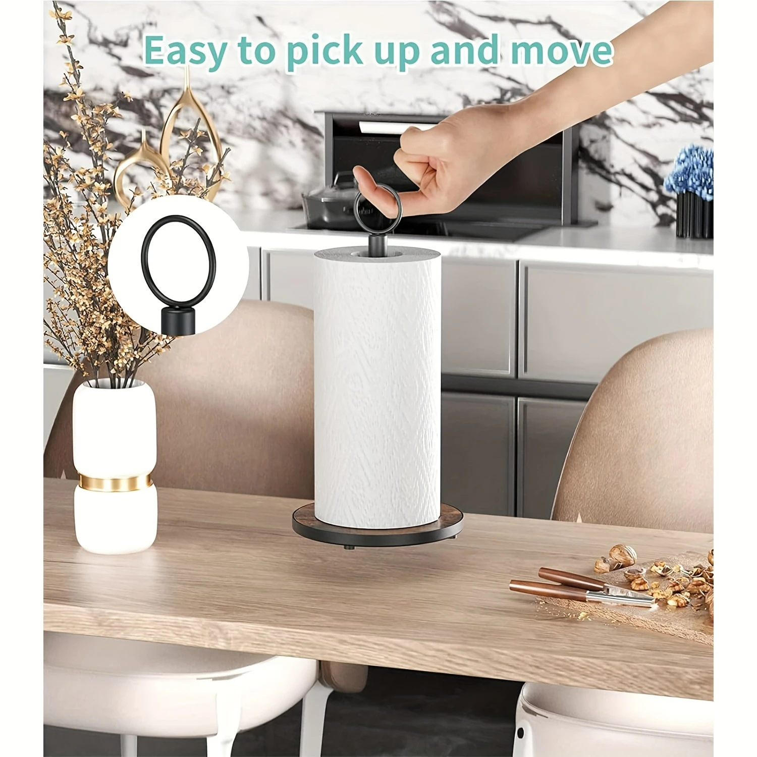 حامل مناشف ورقية بنية أنيقة مع قاعدة خشبية شديدة التحمل لسطح الطاولة، مثالي لطاولة المطبخ، يناسب المعيار