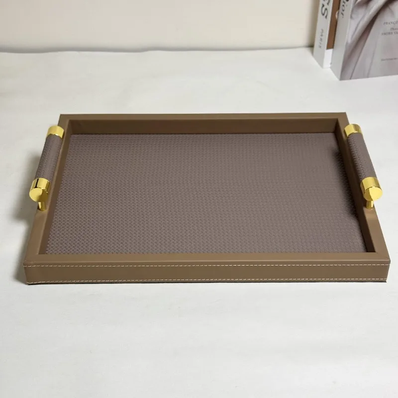 Table Center Decorative Trays Perfume Display Tray Modern Hospitality Service Trays Handmade Leather Weave Rectangular Tray