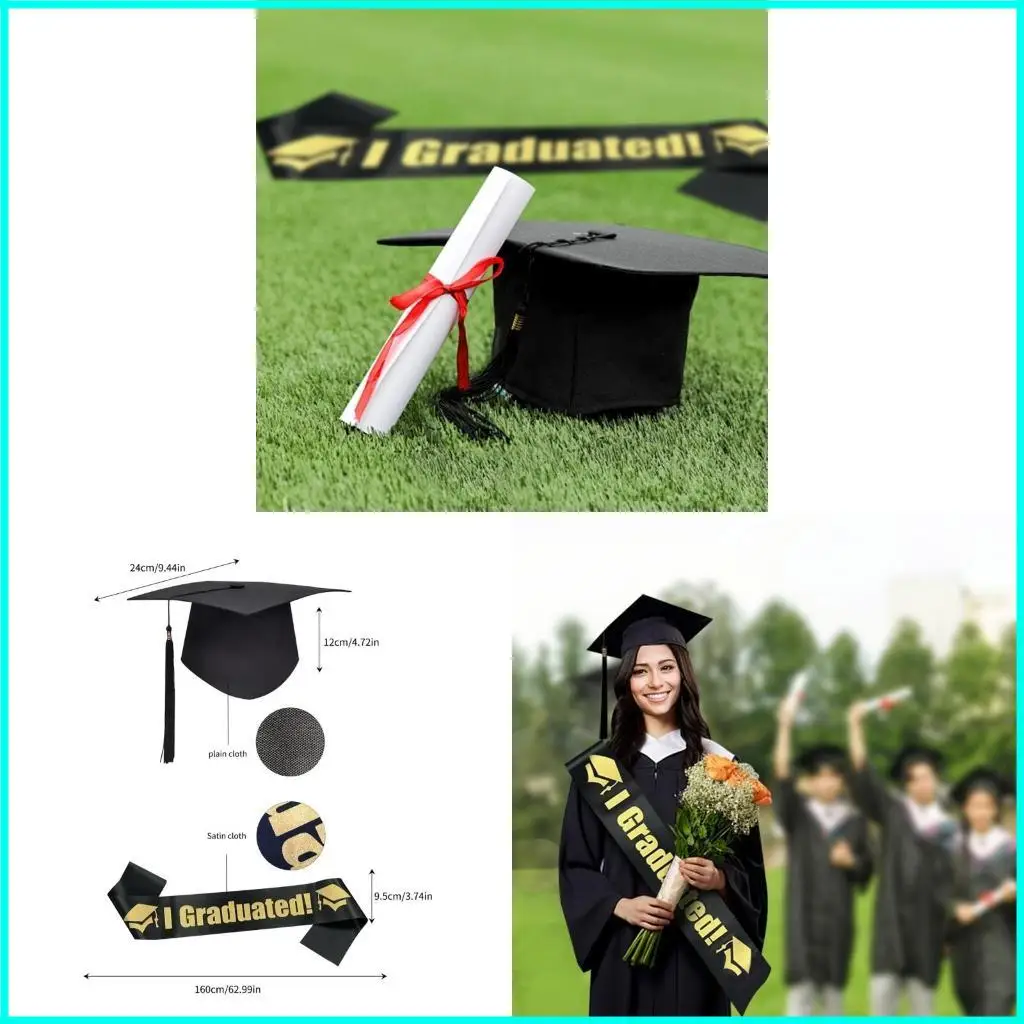 

2025 Graduation Unisex Set with Bachelor Hat and Long Sash Graduation Ceremony Dressingup Accessory for College Graduate