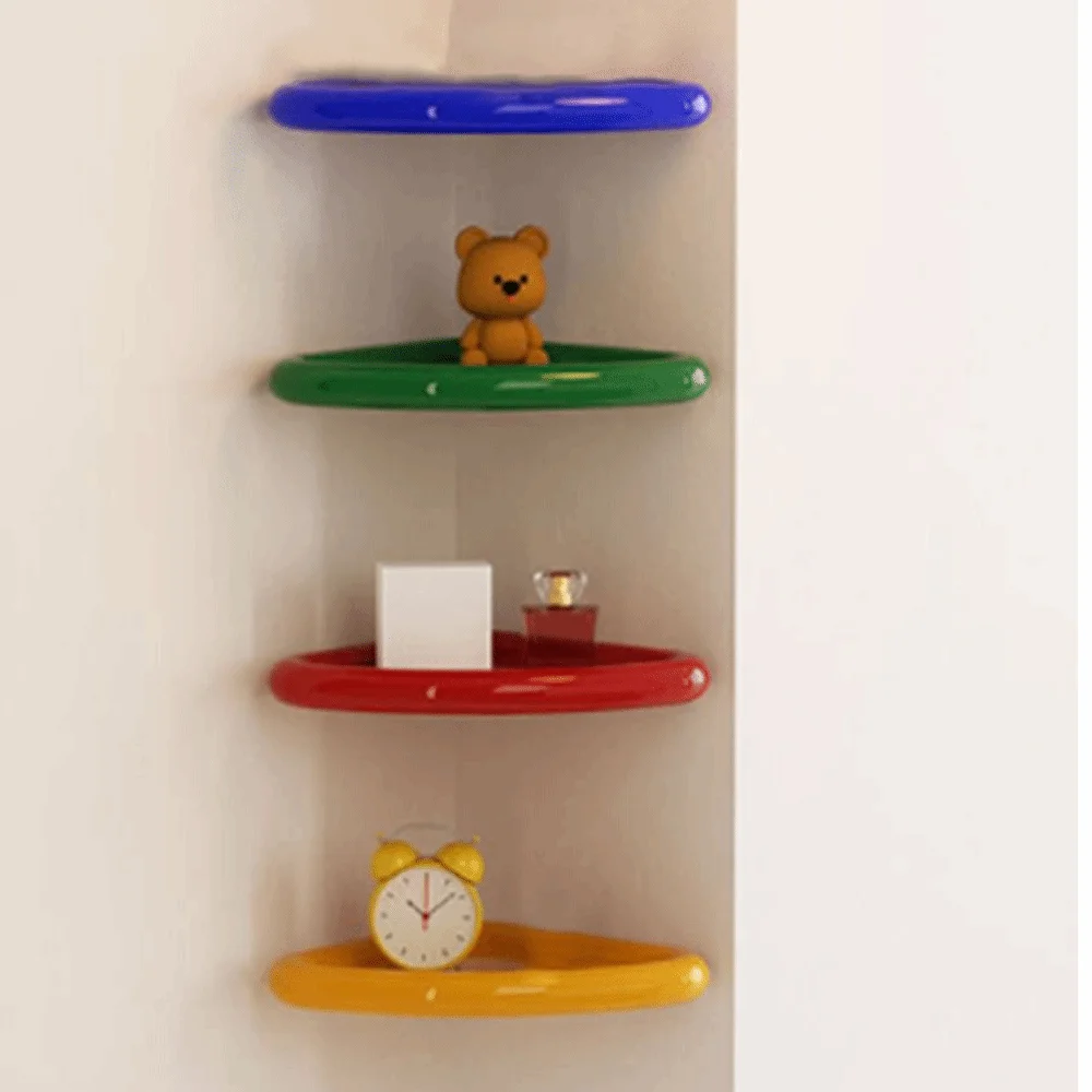 

Wall Mounted Bathroom Floating Shelves Plastic Suction Cup Thickened Corner Storage Shelf Dopamine Color Waterproof