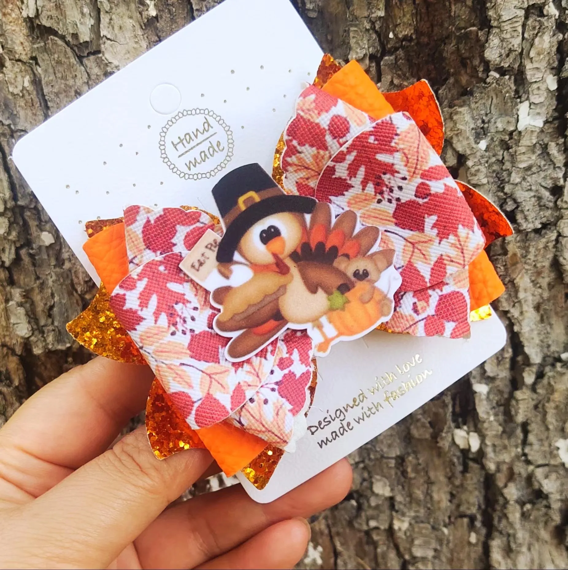 Picture: Thumbelina 4 Inch Shaker Thanksgiving Day Hair Bows for Girls Cute Hair Clips Headwear Hairpins Hair Accessories