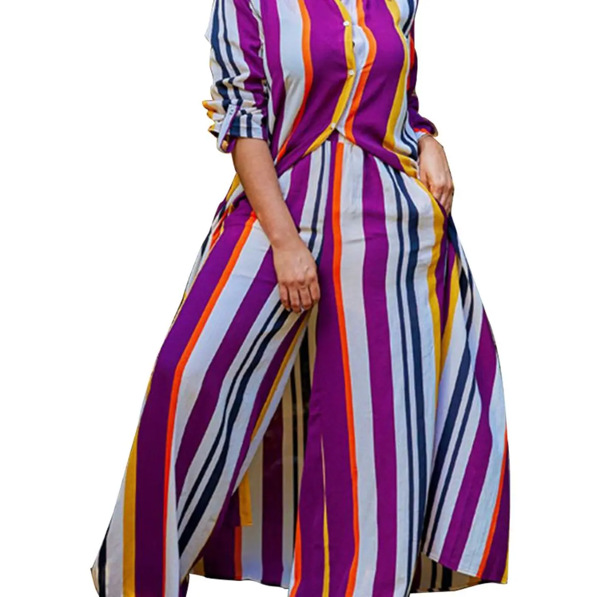 African Clothes Women 2023 Autumn Spring African Women Long Sleeve V-neck Polyester 2 Piece Top Long Pant Matching Sets XL-5XL