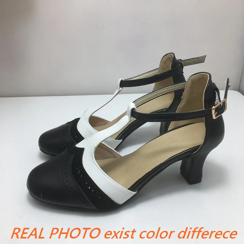 REAVE CAT Vintage Women Sandals Round Toe High Heels T-strap Mixed Color Big Size 46 47 48 Leisure Daily Female Summer Shoes