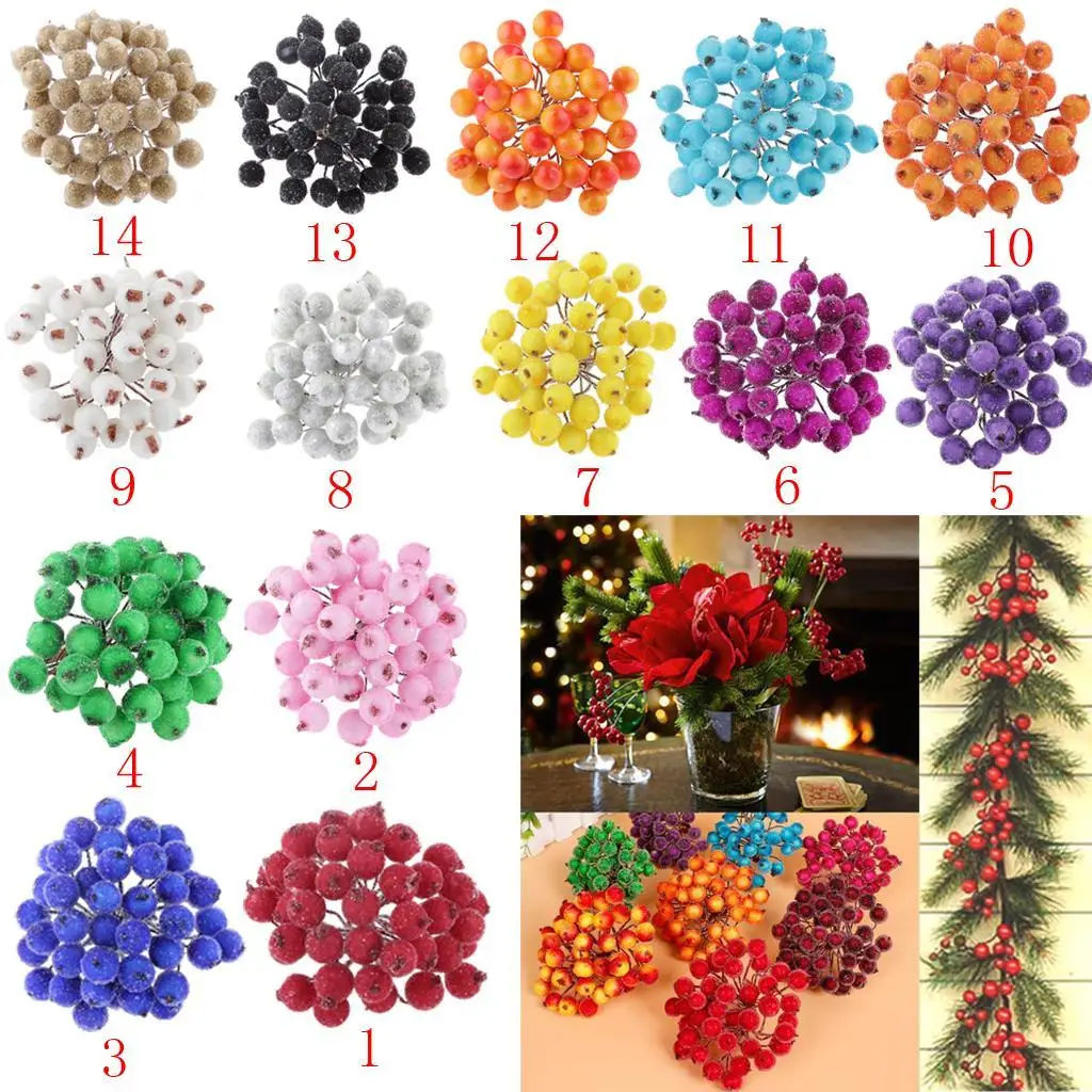 200 pz Mini natale smerigliato frutta bacca agrifoglio fiore artificiale per la festa di natale a casa decorazione fai da te