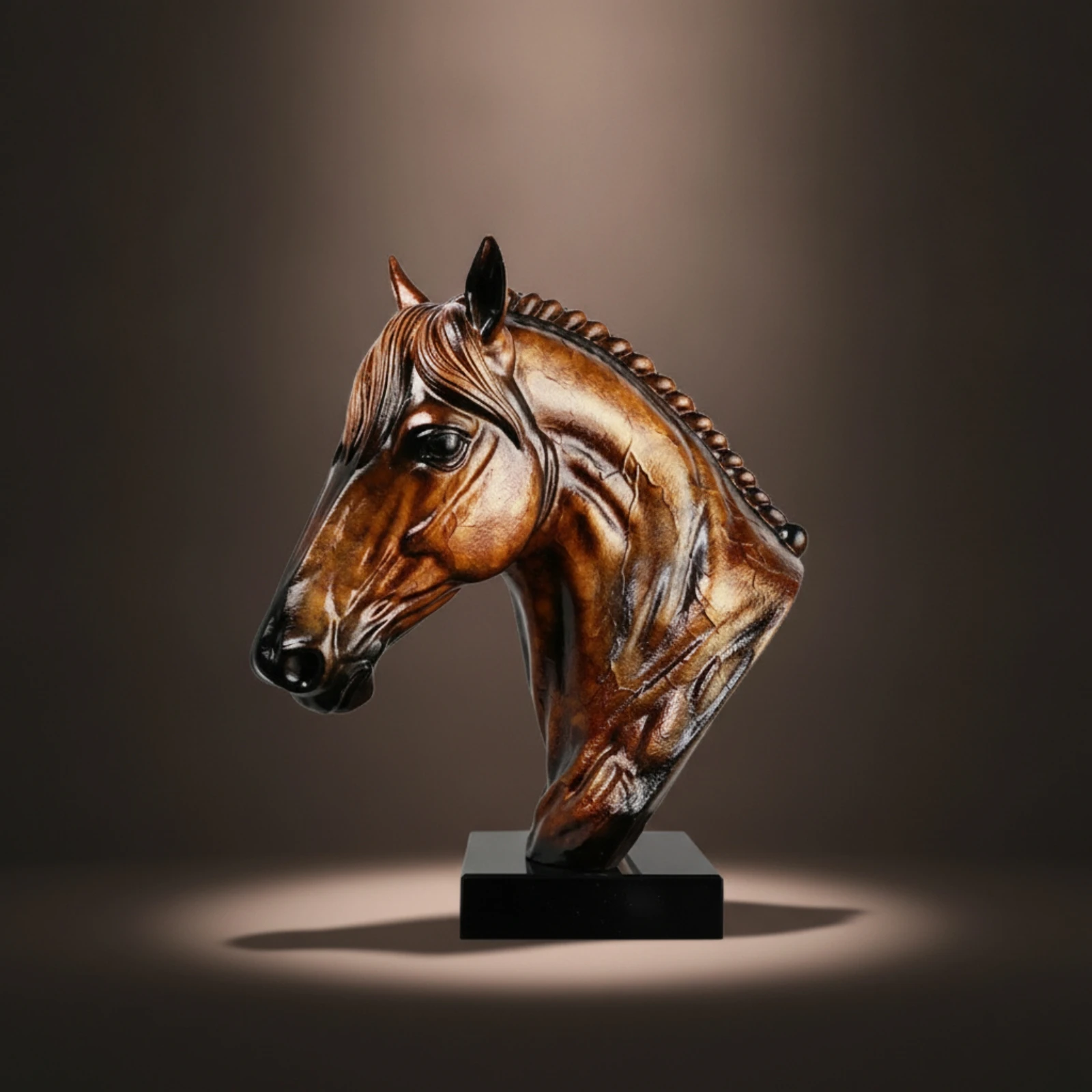 Horse Head Sculpture Resin Horse Statue with Pedestal Art Tabletop for Interior Designers, Living Room, Entryway
