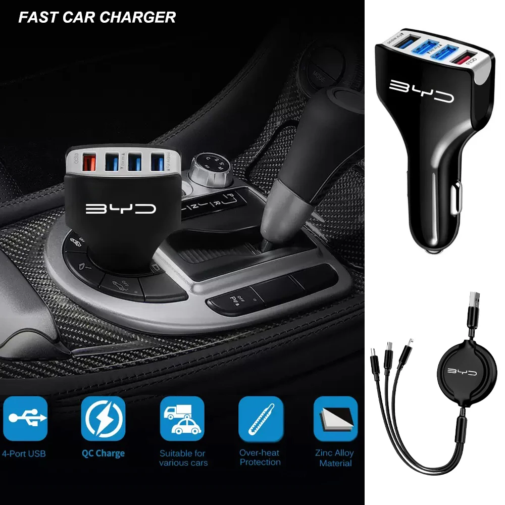 

Многофункциональное зарядное устройство USB типа C 4 в 1, адаптер для быстрой зарядки мобильного телефона для BYD F3 E6 Atto 3 Yuan Plus Song Max F0 G3 I3