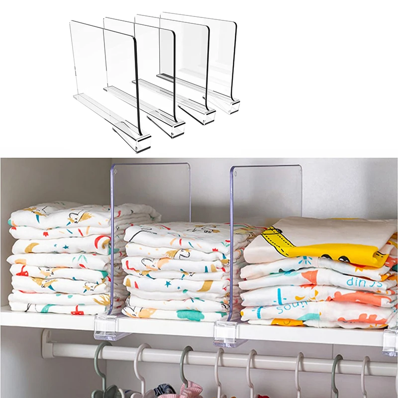 

4PCS Shelf Dividers,Clear Closets Shelf and Closet Separator for Organization in Bedroom,Kitchen Cabinets Shelf Storage and Offi