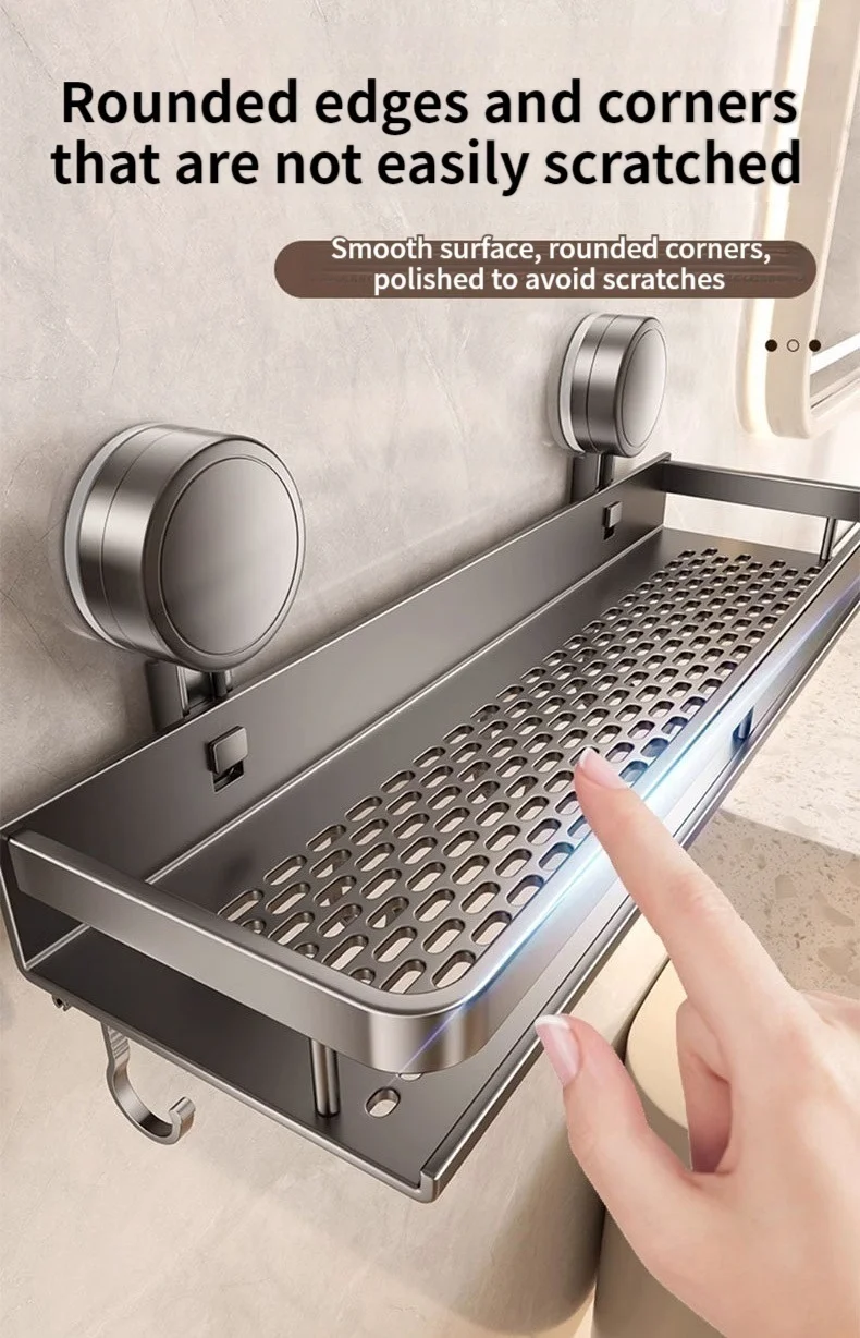 Kein Bohren, Saugnapf, selbstklebendes Badezimmerregal, Badezimmerregal, Toilette, Aluminium-Hängeregal, Badezimmer-Organizer, zum Aufhängen an der Wand – Detail 17