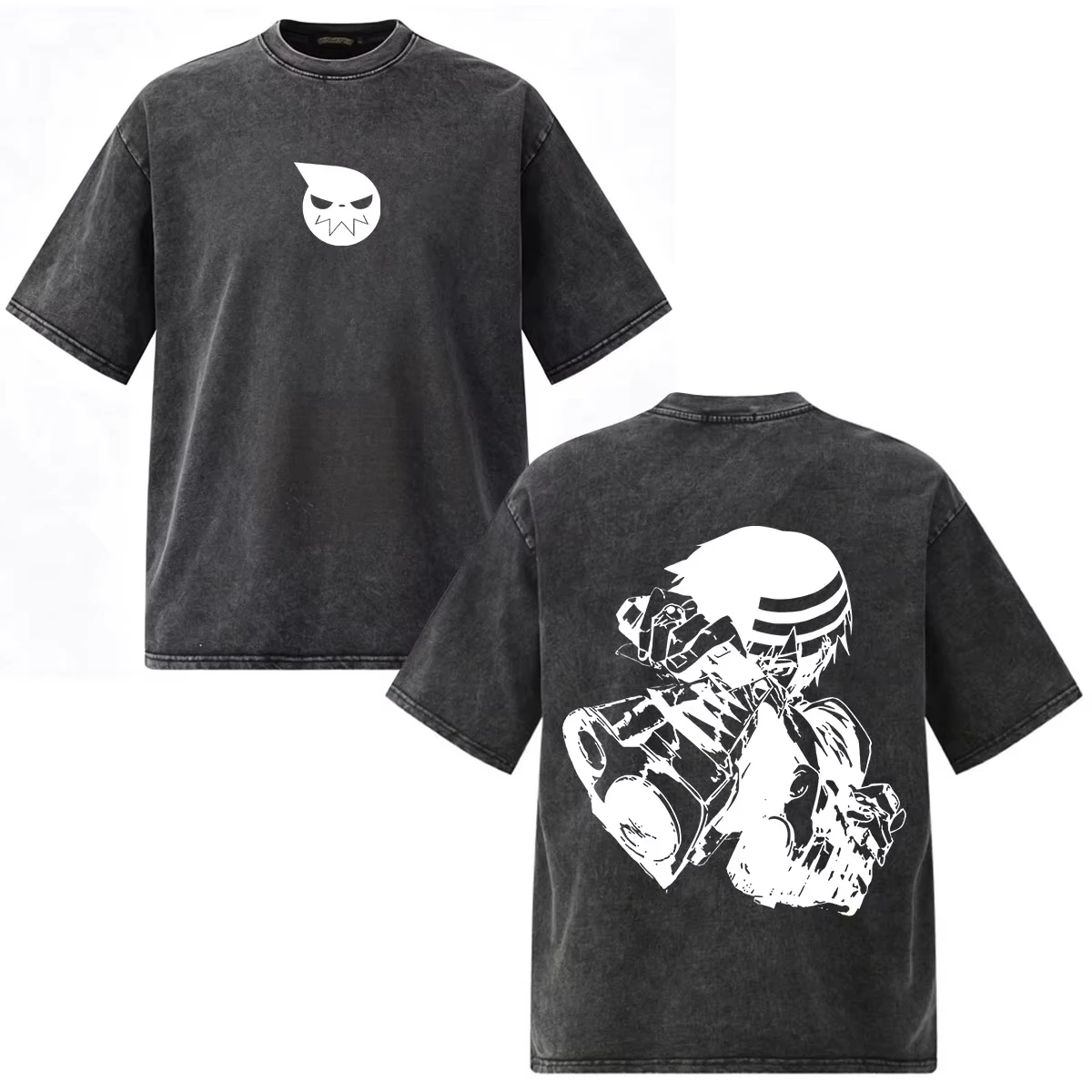 Vintage Washed Anime Soul Eater Graphic T Shirts Men Women Clothing Cosplay Fashion Harajuku Oversized Short Sleeve Summer Top