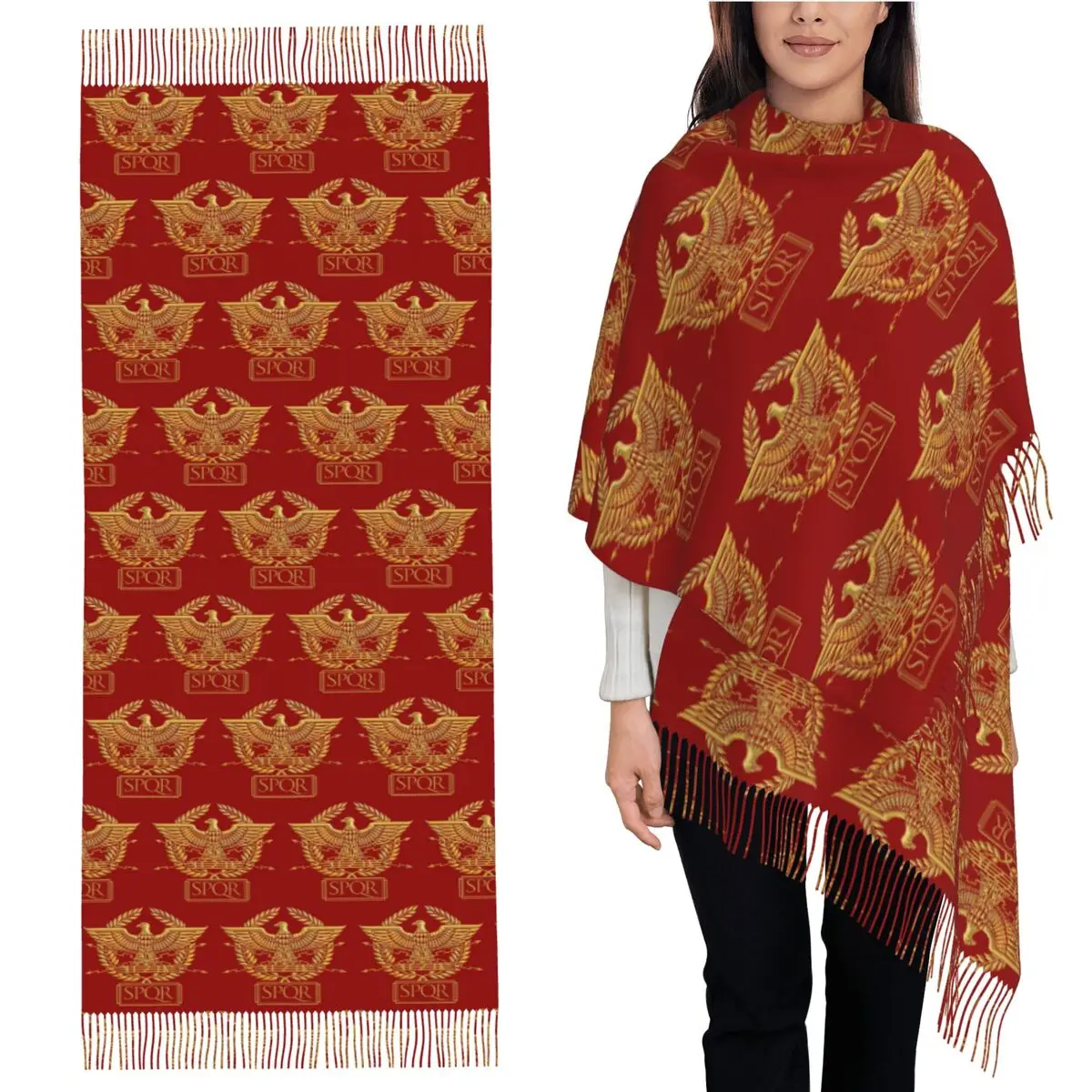 

Золотой римский шарф Aquila Eagle SPQR, шарфы с кисточками для женщин, мягкие теплые шали и накидки, большая осенне-зимняя шаль