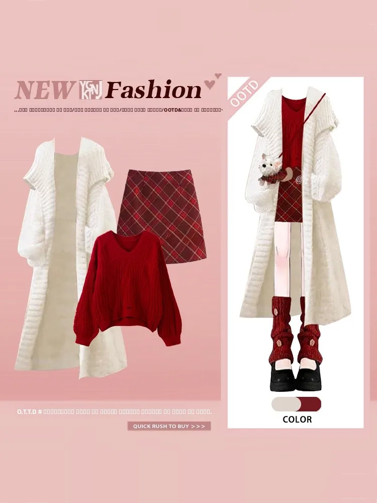 

Уникальный красивый женский зимний свободный ленивый маленький вязаный открытый кардиган, свитер с юбкой, комплект Faion Ensemble