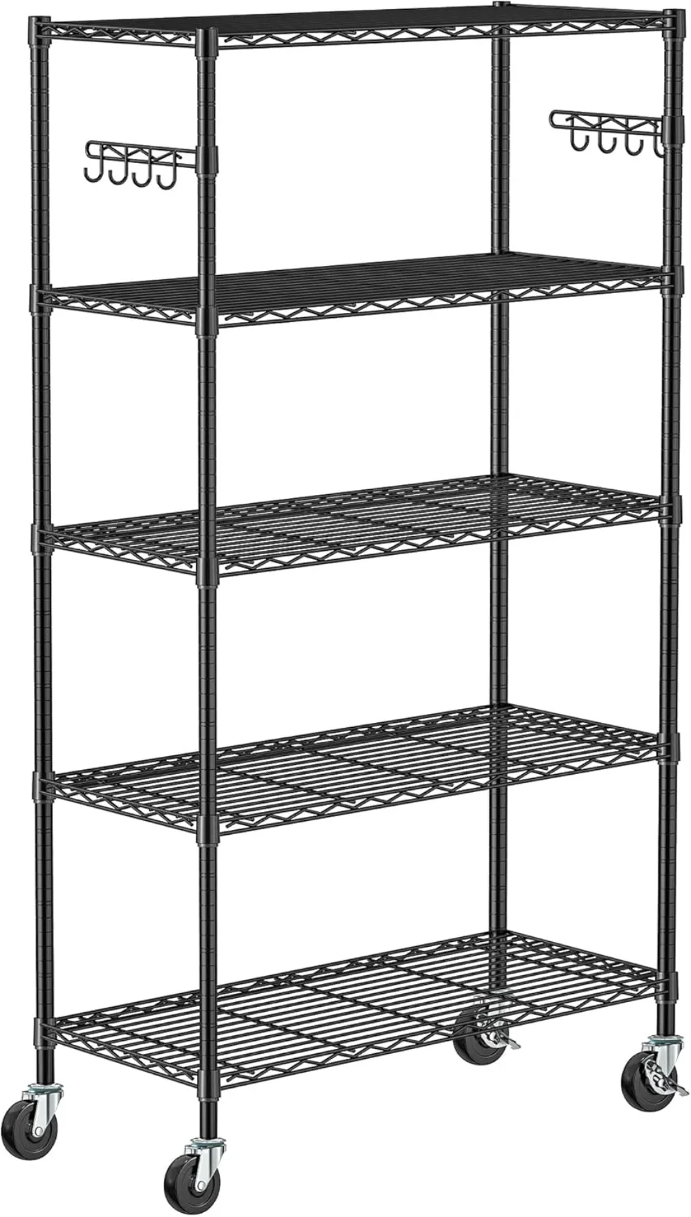 

5 Tier Storage Shelves with Wheels - Metal Shelves for Storage Adjustable Wire Shelving Unit Organizer Storage Rack Shelf for