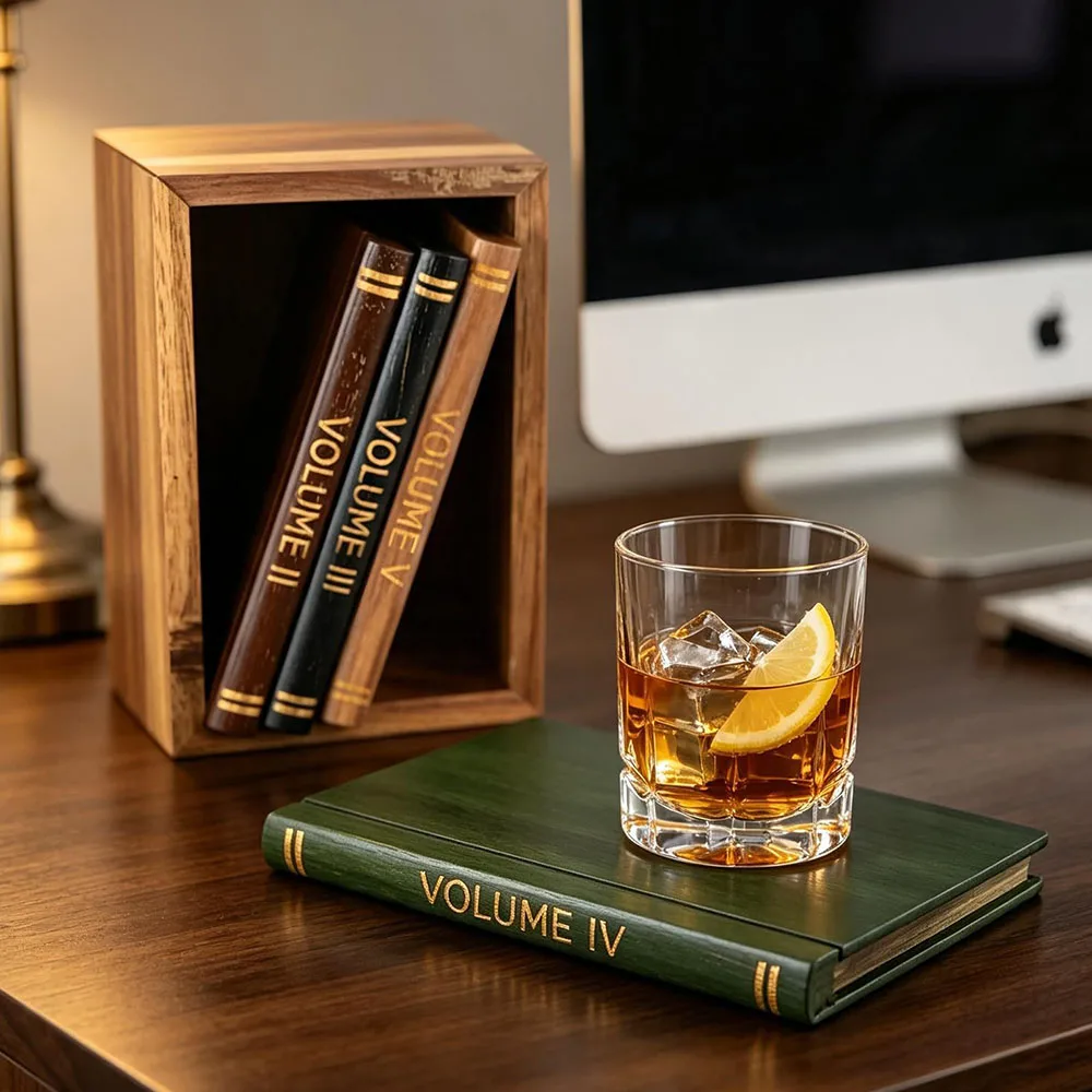 Wooden Cup Coaster Holder Book-Shaped Desktop Heat-Resistant Cocktail Glass Mug Tea Mat Pad for Home Coffee Table Decoration