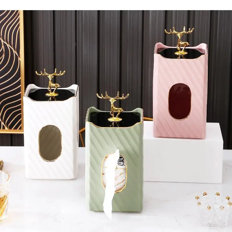 

Ceramic Tissue Box Decorative Deer Cover Napkin Storage Desktop Holder Boxes Paper Roll