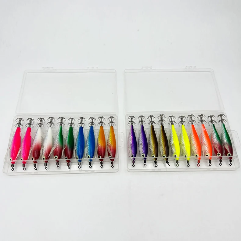 ShareShark 10 Stück/Box Tintenfisch-Jig-Köder 8cm 5,6g UV-Leuchtende Garnelenköder Horizontaler Kunstköder für Tintenfisch Oktopus Salzwasser – Detail 12