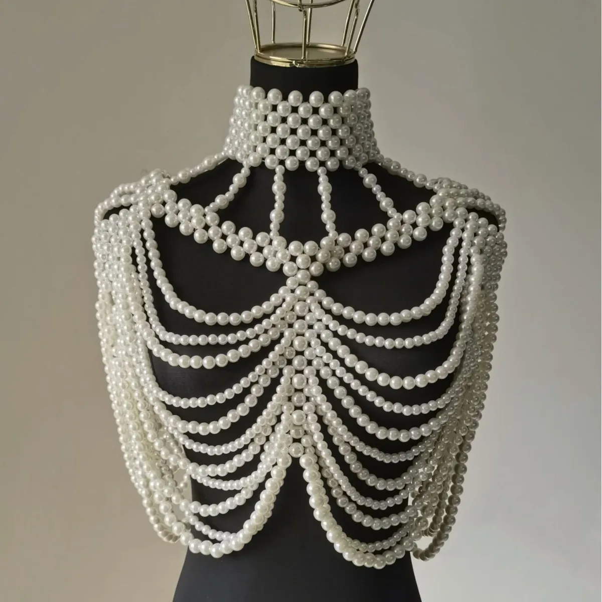 Woven Collar Bra Chain Imitation Pearls Multi-layer Hollow Out Shawl Tops Decoration Wedding Bride Grown Body Chain Accessories