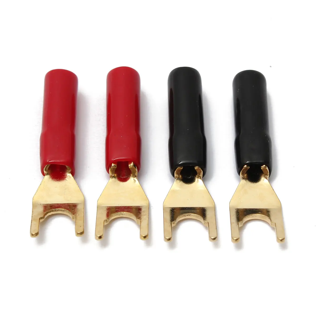 4Pcs  Y-style Spade Banana Plug Gold Plated Tuning Fork Banana Plug Solderless Speaker Cable Power Terminals Connectors set