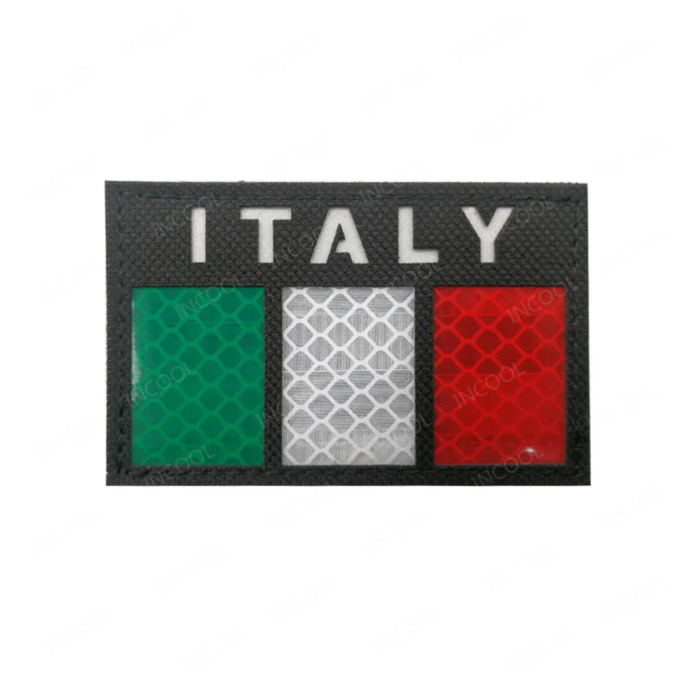 Italy Flag Embroidered Patches IR Reflective Infrared Italian Flags ITA Chevron Rubber Embroidery Patch For Clothing Bag Cap