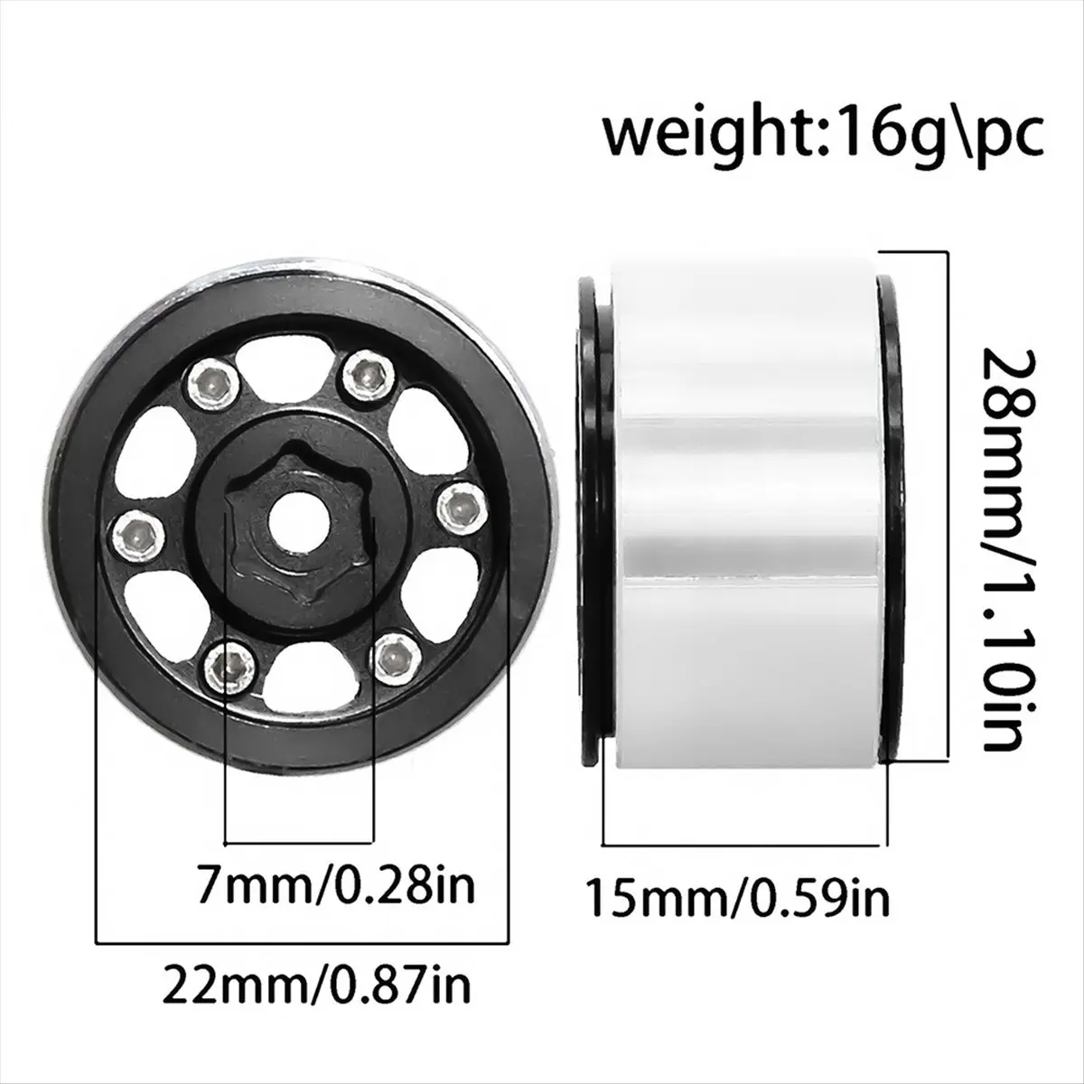 Compatible 4Pcs Metal 1.0In Beadlock Wheel Rim Wheel Hub for 1/18 1/24 RC Crawler Car SCX24 AX24 TRX4M TRX4-M Upgrade Parts,A