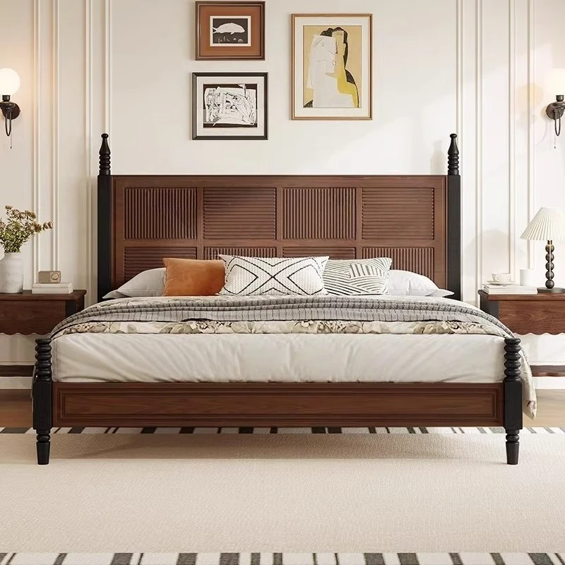 Retro Modern French Vintage Style Solid Wood Bed 1.8m High-end Ilia Bed American Master Bedroom Double Bed Exquisite Furniture