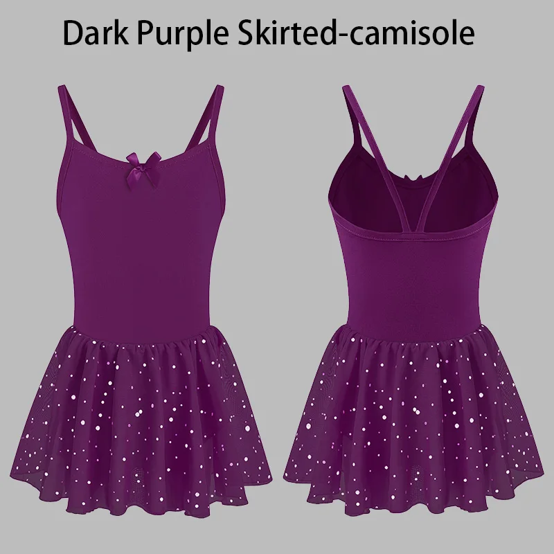 الفتيات جولة الرقبة بروتيل أكمام الباليه يوتار للأطفال الجمباز الرقص مع القوس لطيف وتنورة لامعة توتو اللباس