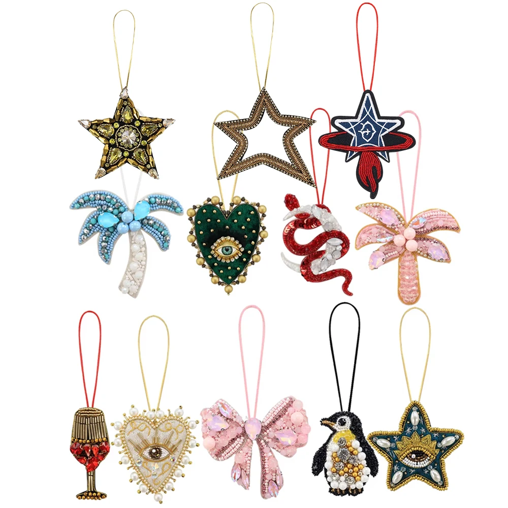 Rope Badge Star Patch Coconut Beach Theme Animal Sew Applique Heart Eye Bag Clothing Lanyard Handmade Bead Rhinestones Accessory
